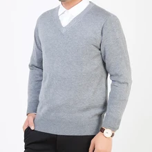 Новинка, модные брендовые свитера, мужские пуловеры, одноцветные Облегающие джемперы, вязаные, v-образный вырез, осенняя, корейский стиль, повседневная мужская одежда