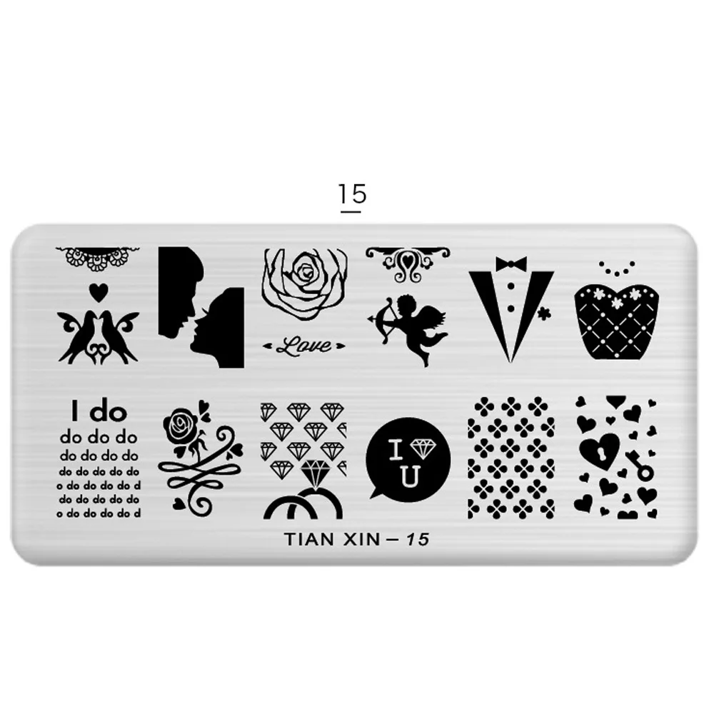 1 Pcs Nail Art Stamp 24 Styles Stamping Image Plate 6*12cm Stainless Steel Nail Template Manicure Stencil Tools - Цвет: 15