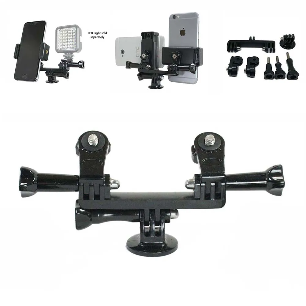 

Dual Device Parts Setup for Live Streaming Video or GoPro Camera. Get Dual Mount, Tripod Adapter, 2x Screw Adapters; Full Setup