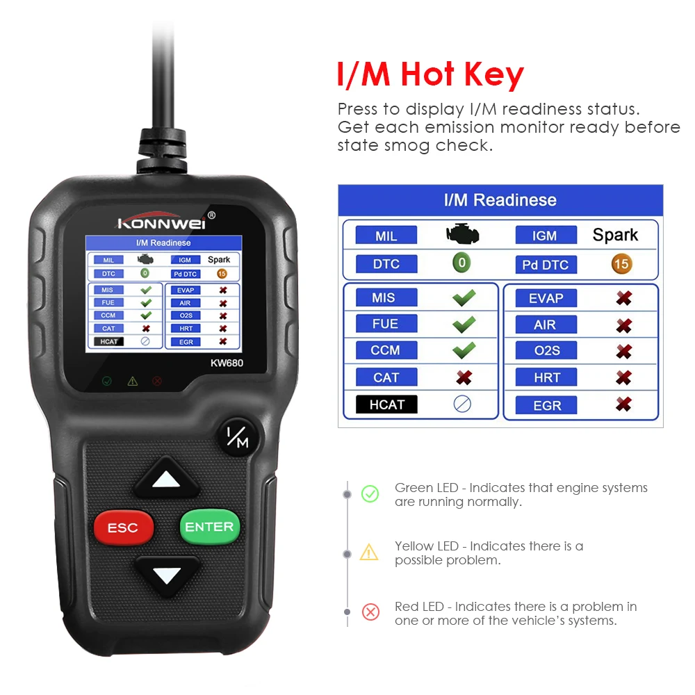 Konnwei KW680 может OBD2/EOBD(система бортовой диагностики универсальных автомобильных сканеров