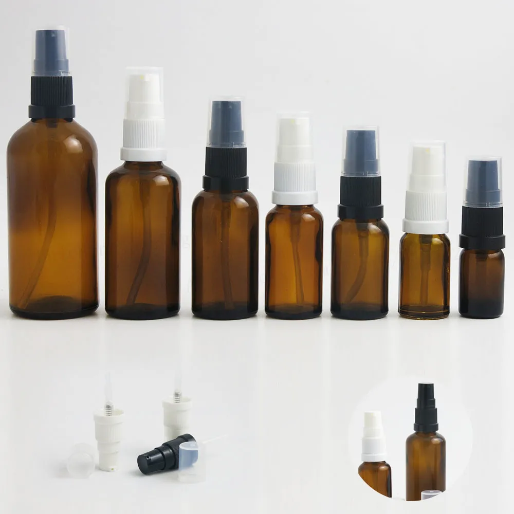 

200 x Refillable Syrup Pump Sprayer Bottle Amber Glass Lotion Pump Containers for Cream Using 5ml 10ml 15ml 20ml 30ml 50ml 100ml