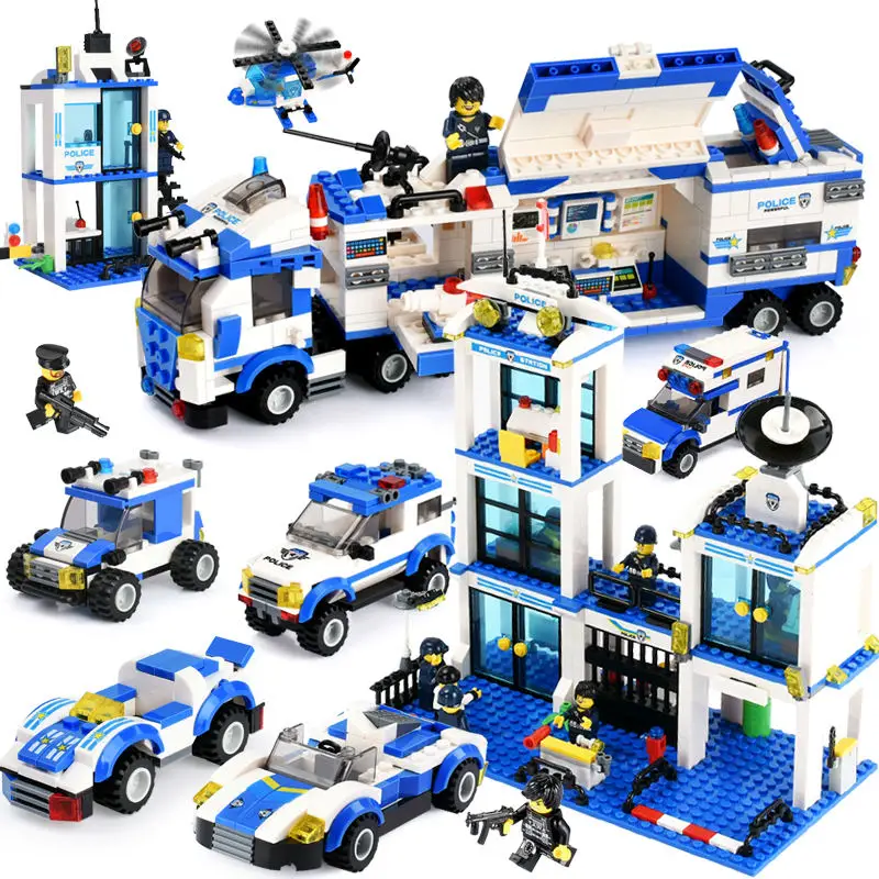 

City Police Series Building Blocks Compatible LegoINGly Military Vehicle Car Helicopter Tank Blocks Police Station Bricks Toys