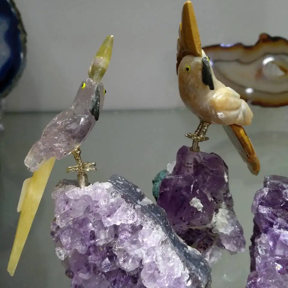 Natural gemstone crystal carved bird Figurine amethyst cluster Quartz Crystal Parrot for home decoration 5