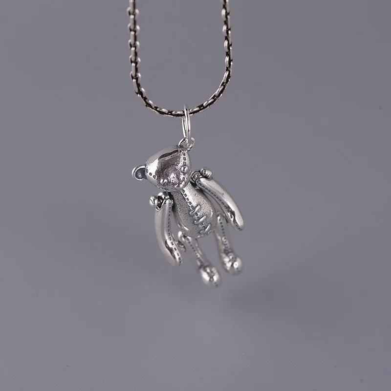 

S925 Silver Retro Fashionable Smart Bear Pendant Thai Silver Handmade Accessories Women's Pendant