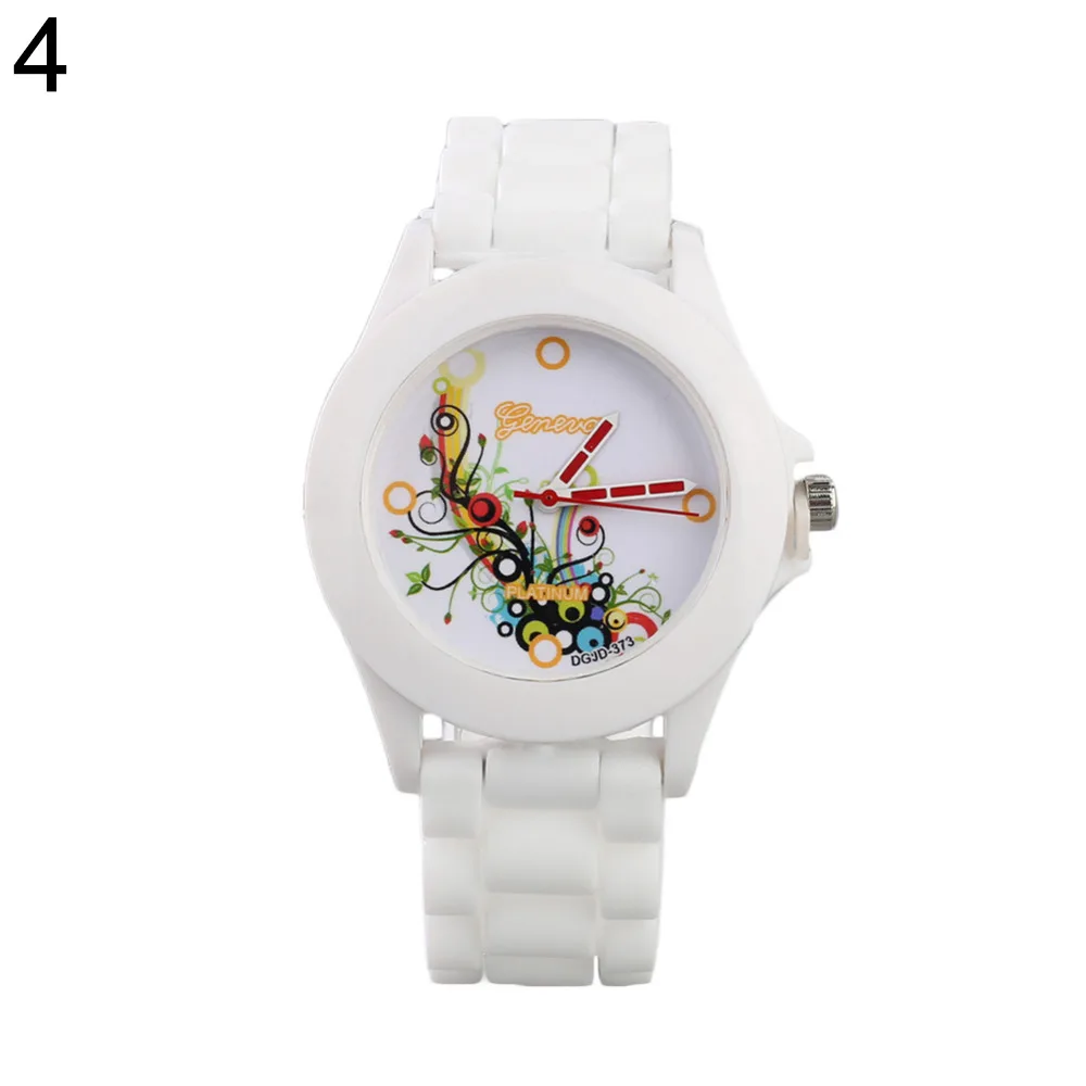 

New Women's Geneva Flowers Printed White Silicone Band Analog Quartz Wrist Watch