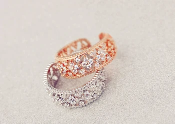 

Fashion Four Leaves Clover AAA Zircon Crystal Finger Ring Stack Four Leaves Clover Cuff Ring Women Bridal Wedding Flower Jewelry