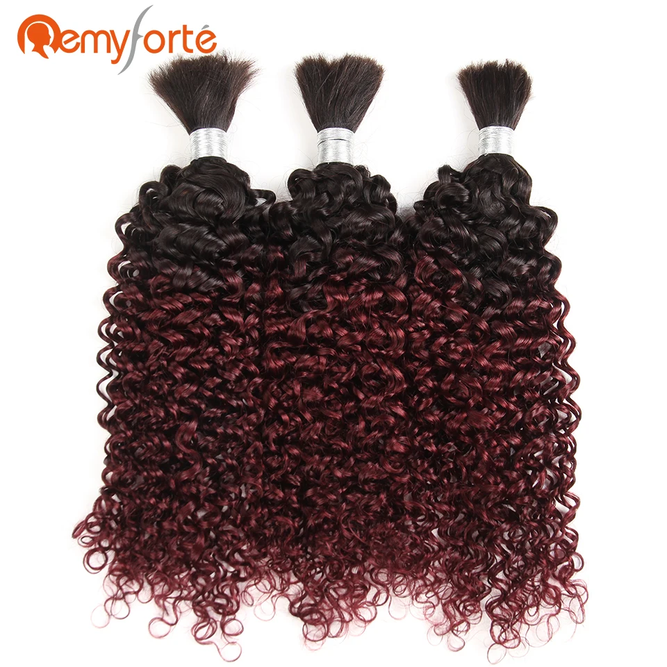 

Remy Forte Hair Ombre 99J Braiding Human Hair Bulk Brazilian Curly 3 Bundles No Weft Crochet Braids Human Hair Free Shipping