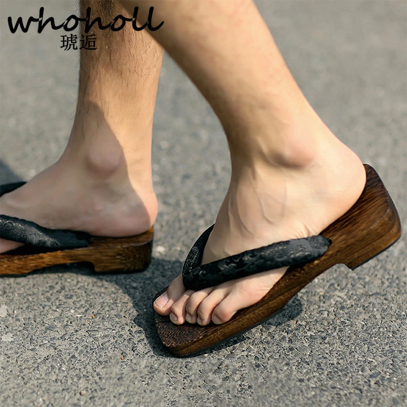

WHOHOLL summer Man slippers Traditional Japanese Paulownia Wooden Clogs Slipper Flip-flops for Male Anime Cosplay Costumes