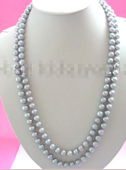 

FREE SHIPPING Longest 48" Natural 10mm Round Gray Pearl Necklace!