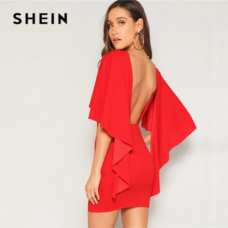 SHEIN Платье С Асимметричным Рукавом И Открытой Спинкой Сексуальное Летнее