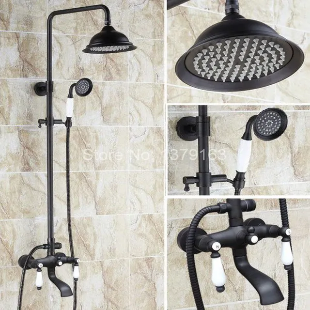 Black Oil Rubbed Br Dual Ceramics Handles Bathroom Rain Shower Black Oil Rubbed Br Dual Ceramics Handles Bathroom Rain Shower Faucet Set Rainfall Head