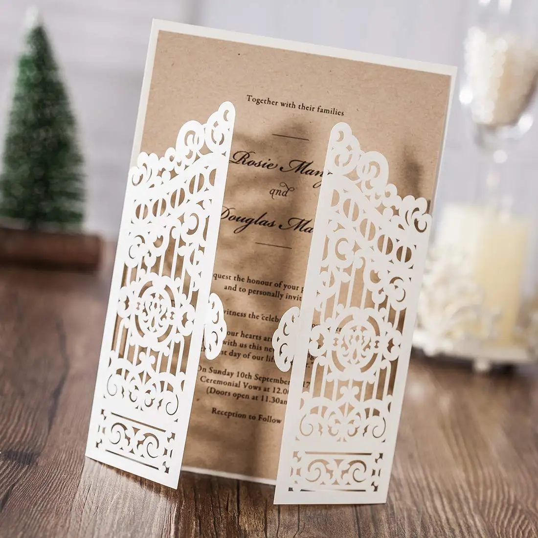  25pcs White Laser Cut Wedding Invitations Card Fold Gate Blank Birthday Gift Greeting Invitation Po - 32992807814