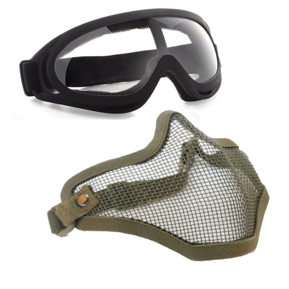 Ветровка очки+ маски Регулируемый Страйк стальная металлическая сетка нижняя половина маска для лица и UV400 очки набор для охоты ПЕЙНТБОЛА S