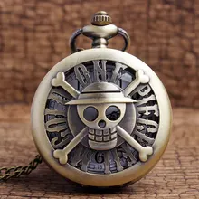 Nova Chegada Fresco Do Crânio Moda Oco Mens Quartz Relógios de Bolso Pingente de Colar Com Corrente Bronze Pirata Menino Homens Mulheres Presente
