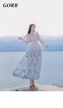 Drop Shipping 2017 Newest Hot Sales Brand High Quality Women Gifts Butterfly Embroidered Holiday Beach Long Dress G8383