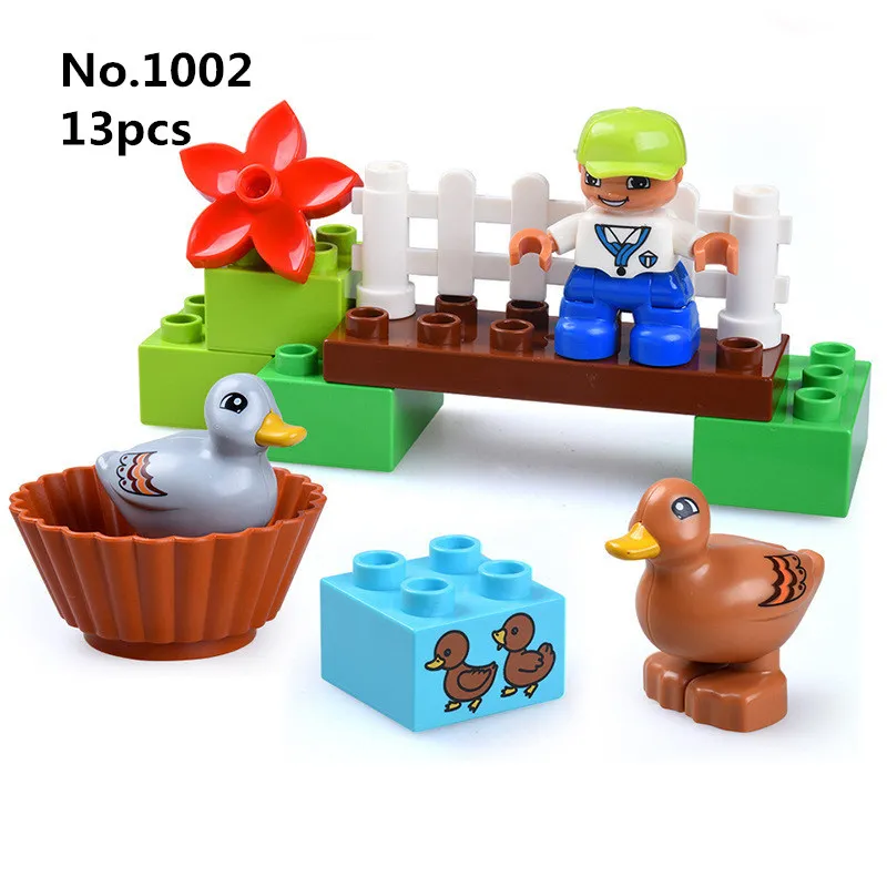 13 шт. большой размер Diy Кирпичи Happy Farm Zoo животные набор блоков совместим с Duploed