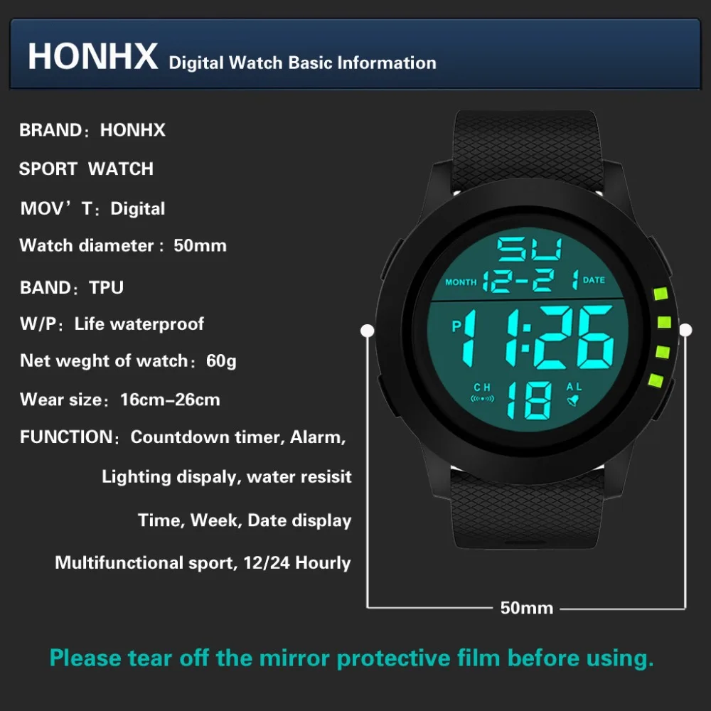 HONHX Роскошные Для мужчин smart watch Аналоговый Цифровой Дата Военные Спортивные светодиодный водонепроницаемый ремень часы Открытый Пеший Туризм Бег простой подарок