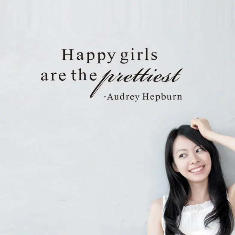 

English proverbs Audrey Hepburn Happy girls are the prettiest quote wall decal/decorative Fast shipping wall stickersZY8255