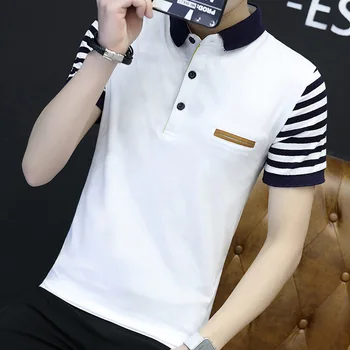

England Style 2018 Summer Fashion Young Men Turn Down Collar Short Sleeve Patchwork Polo Shirt Tops Male Casual Handsome Tees