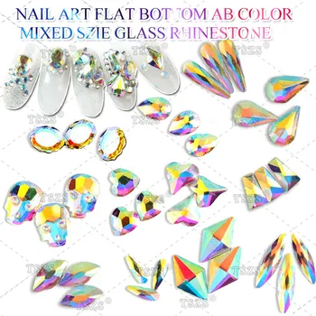 

1bag/lot 3D Nail Art Mixed Design Skull Heart AB Color Rhinestones Flat Shaped Glass crystal Stones