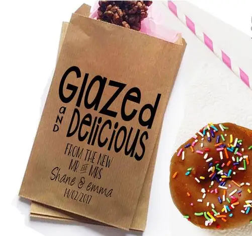 Us 29 5 18 Off Personalized Wedding Popcorn Donut Candy Buffet Treat Bags Birthday Bridal Baby Shower Bakery Cookie Favors Pouches In Gift