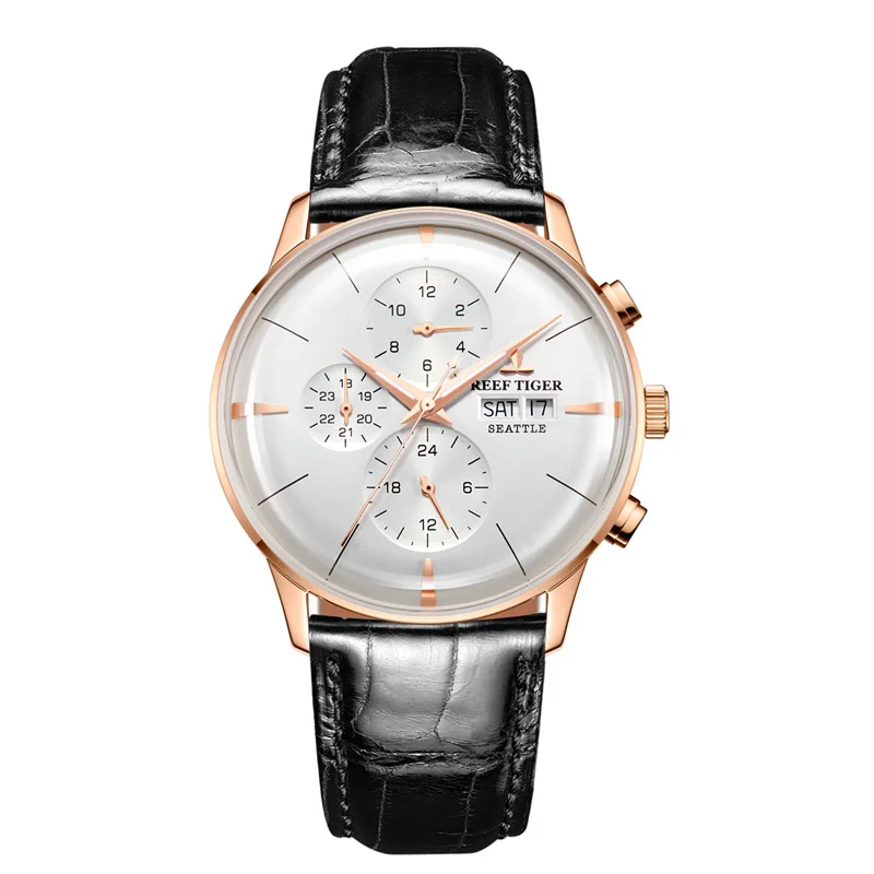 Риф Тигр/RT Топ бренд класса люкс автоматические часы Reloj Hombre многофункциональный кожаный ремешок Розовое золото модные часы RGA1699 - Цвет: RGA1699-PWB