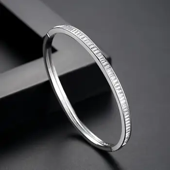 

silver color women gift jewelry wedding gift Lab CZ Baguette cubic zirconia Sparking bling bangle bracelet jewelry