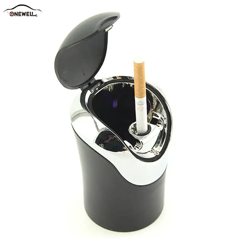 

1pc Portable LED Light Car Ashtray Universal Cigarette Cylinder Clamshell Holder Car Styling