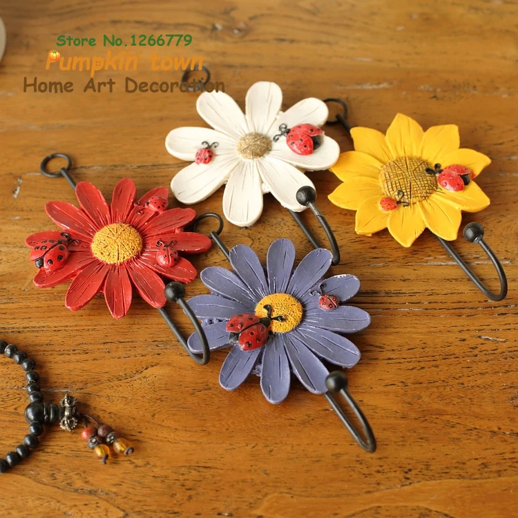 

2018 NEW Garden-style color chrysanthemum hook,creative wall decoration resin+iron hook,clothing store/home coat hat key hook