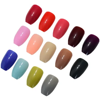 

False Coffin Ballerinas Nails Rose Soft Pink Nude Khaki Coffee Brown Ballerina Fake Nails Full Cover Pure Candy Colour 14 Colors