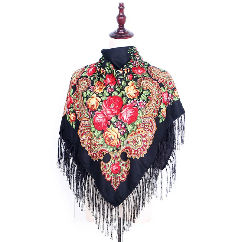 

2017 New Fashion Women Square Winter Wrap Scarf Luxury Brand Lady Tassel Bandana Shawl Floral Designer Poncho Hot Sale Headband