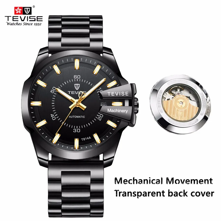 TEVISE ووتش الرجال الفاخرة التلقائي ساعات آلية مضيئة رجل الأعمال ساعة اليد للماء الذهب ساعة Relogio Masculino