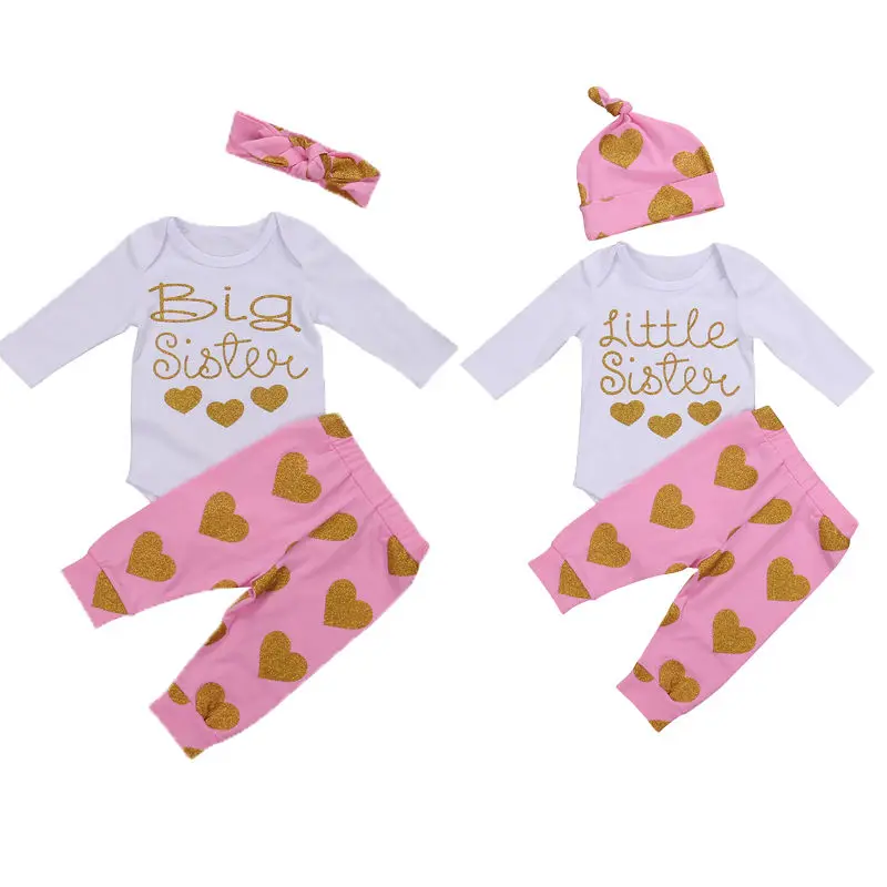 

Autumn Winter Kid Girls Clothing Set Matching Clothes Big Sister T-shirt Little Sister Romper+Long Pants Outfits Set