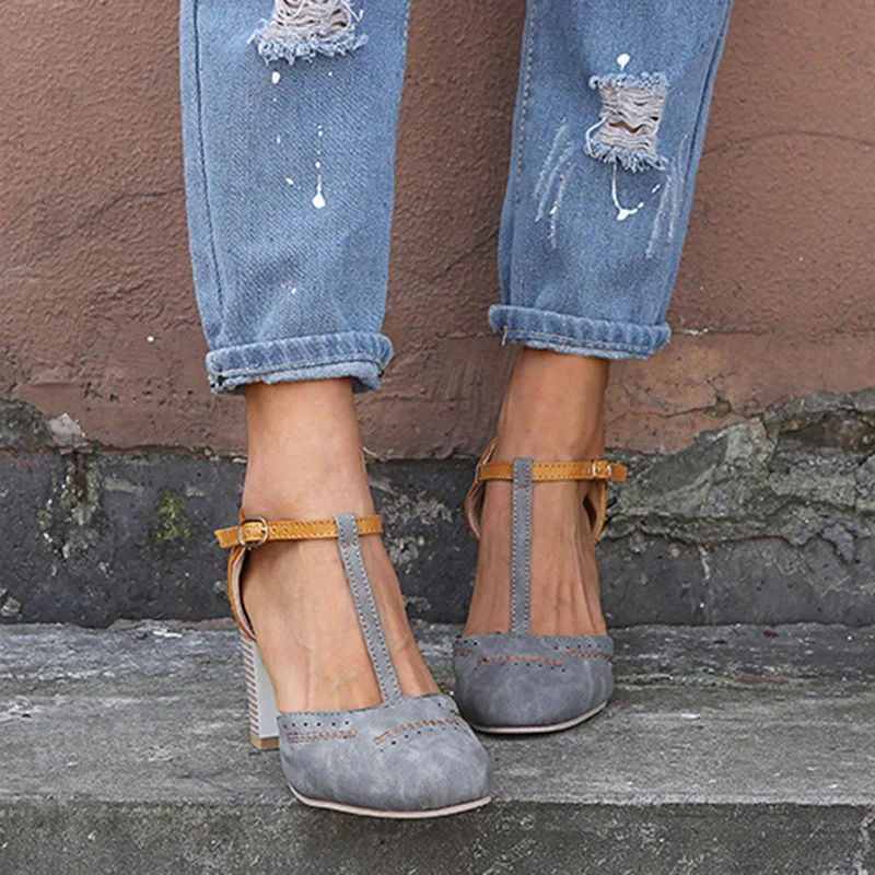 

Ladies 2019 Summer High Heel Sandals Shoes Women Fashion Rome Round Toe Strap Sandals Thick Heel Shoes Zapatos De Mujer