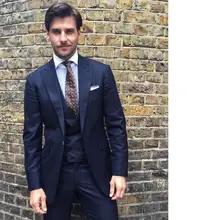 Ternos Masculino Custom Made Navy Handsome Dress Suits Men 3 Piece Suits Jacket Tuxedos Groom Wedding Suits
