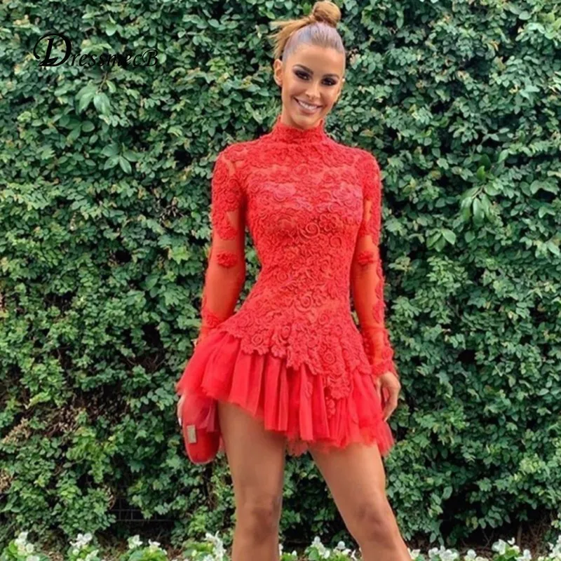 

DRESSMECB 2019 Print Red Dress Long Sleeve Boydocn Mesh Mini Dress Summer O Neck Wrap Ladies Dress Vestidos For Women Club