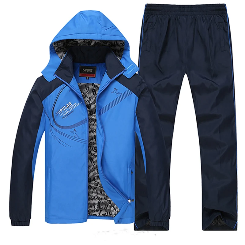 Sportsuits 남자 열 세트 겨울 운동 스포츠 양복 양 털 안 감 따뜻한 tracksuit 2018 새로운 windproof 체육관 실행 스포츠웨어 세트