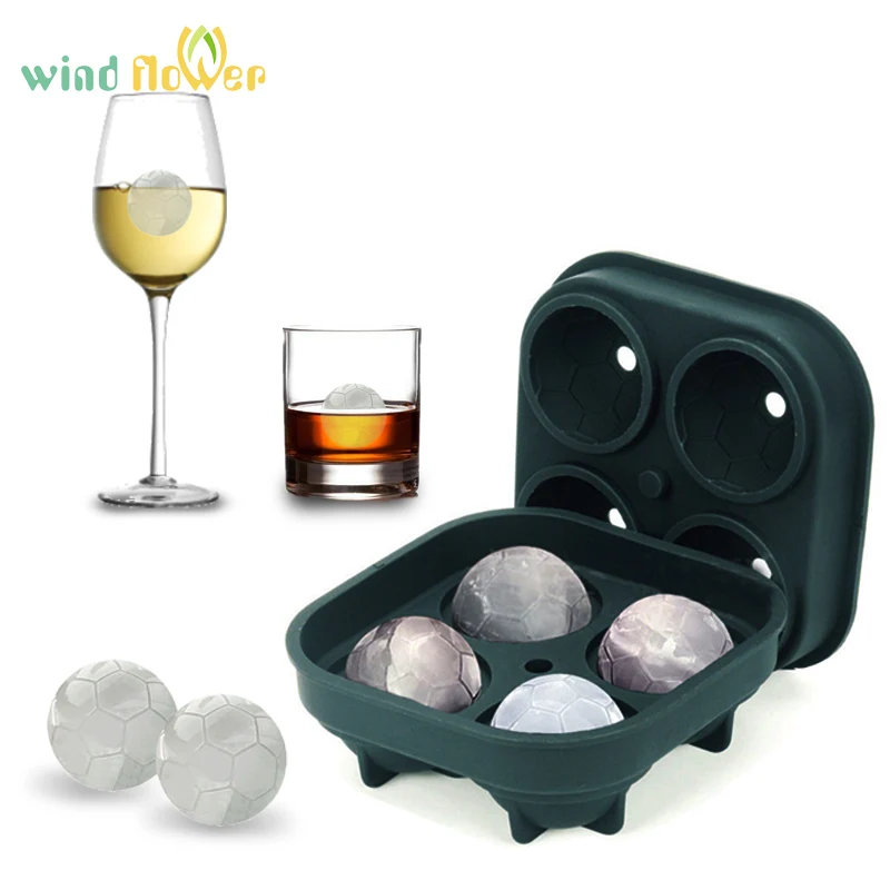 Wind flower 1pc Cocktail Whiskey DIY Football Shape 3D Silicone Ice Cube Mold 4 Cavity Ball Maker Kitchen Bar Cream Tool | Дом и сад