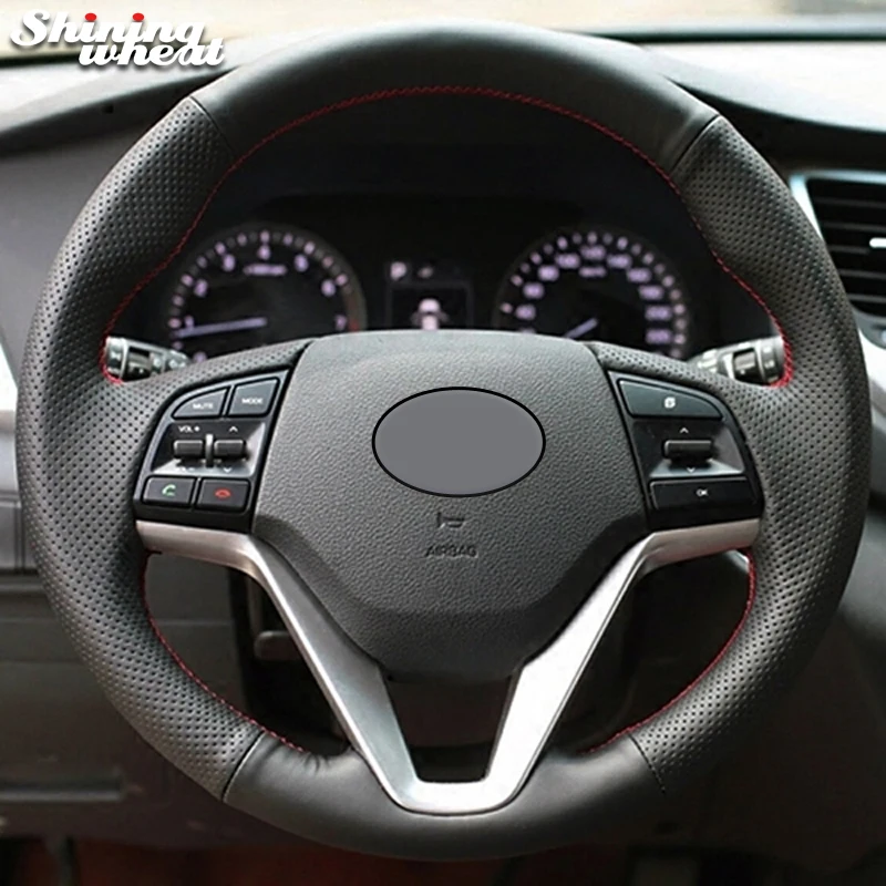Shining wheat Black Genuine Leather Car Steering Wheel Cover for