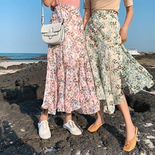 3 цвета, boho, Женские Длинные Макси летние юбки,, асимметричные, высокая талия, шифон, миди, длинные юбки для женщин(mm7966