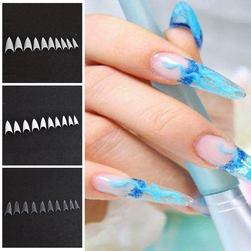 

500 Tips False Nail Clear Natural White False Point Stiletto French Acrylic UV Gel Nail Tips