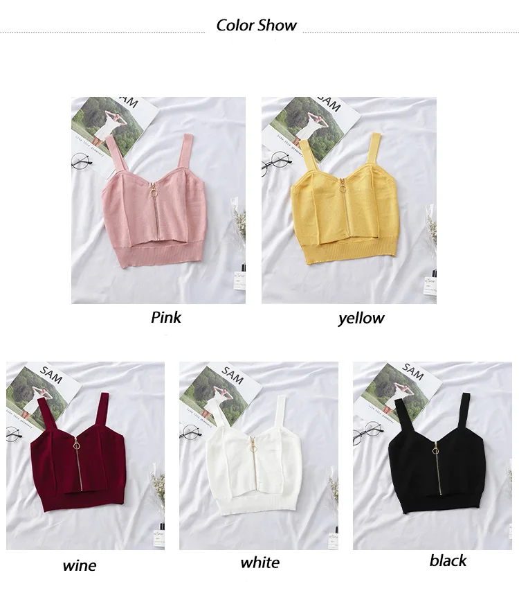 Topo de Colheita Camisola com Buraco Senhoras sem Mangas Heliar Mulheres Clube Sexy Zíper Tricô Feminino Regata Sólido Simples Topos 5 zíper tricô camisola com buraco feminino regata