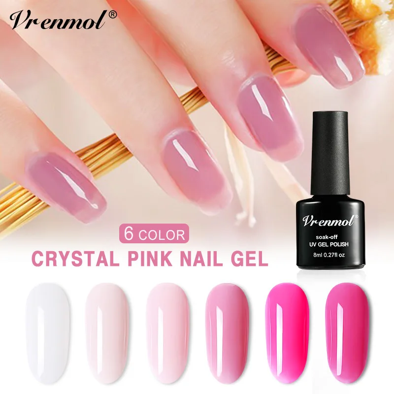

Vrenmol 8ml French Pink Color Nail Polish Nail Art Tips UV Gel Lacquer Hybrid Sugar Paint Acrylic Need Top Base Coat Nail Primer