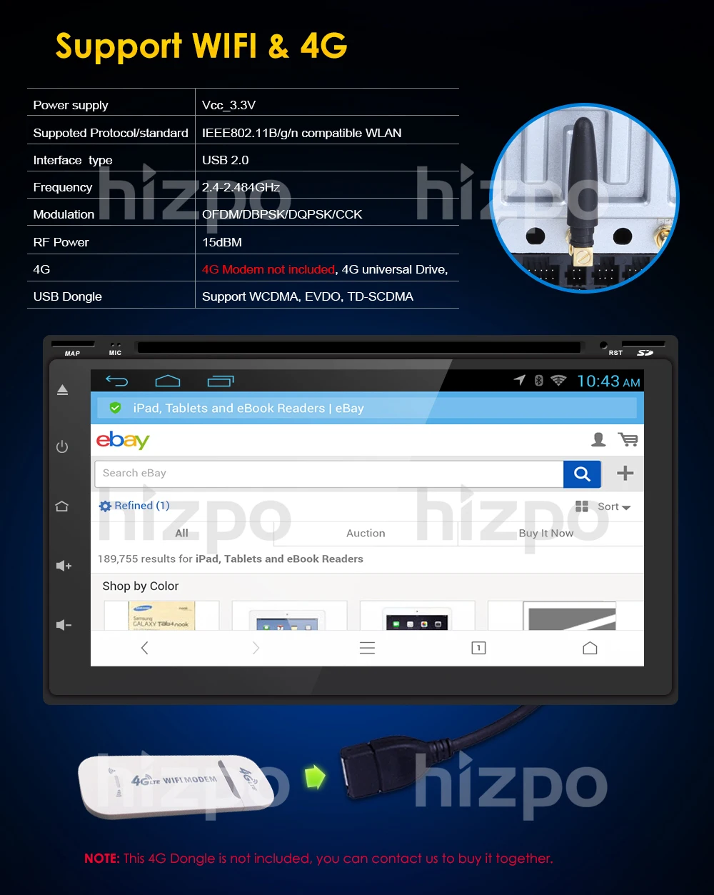 Excellent HIZPO 2DIN Android8.0 HD 800*480 screen Octa Core 4G RAM+32G ROM universal car radio gps  with wifi car stereo audio DVD PLAYER 12