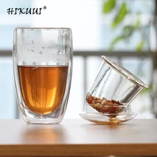 Высокая Ёмкость Drinkware Стекло чашки фильтра с фильтром Цветочный чай Кофе Стекло дважды Слои Стекло вакуумная изоляция Стекло крышка