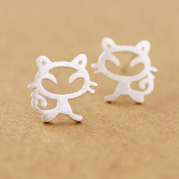 1Pair  New 925 Sterling Silver Animal Kitty Stud Earrings For Women Cute Cat Earings Sterling-silver-jewelry Wedding Party Gifts