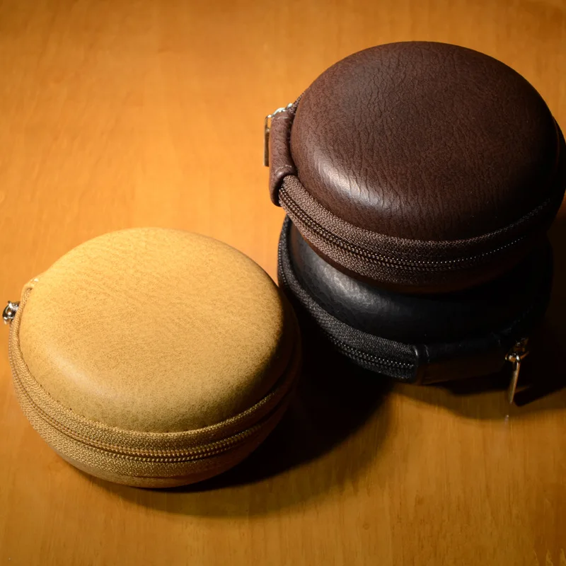 

Vintage thick PU leather earphone box Data power cable storage bag headphones case box