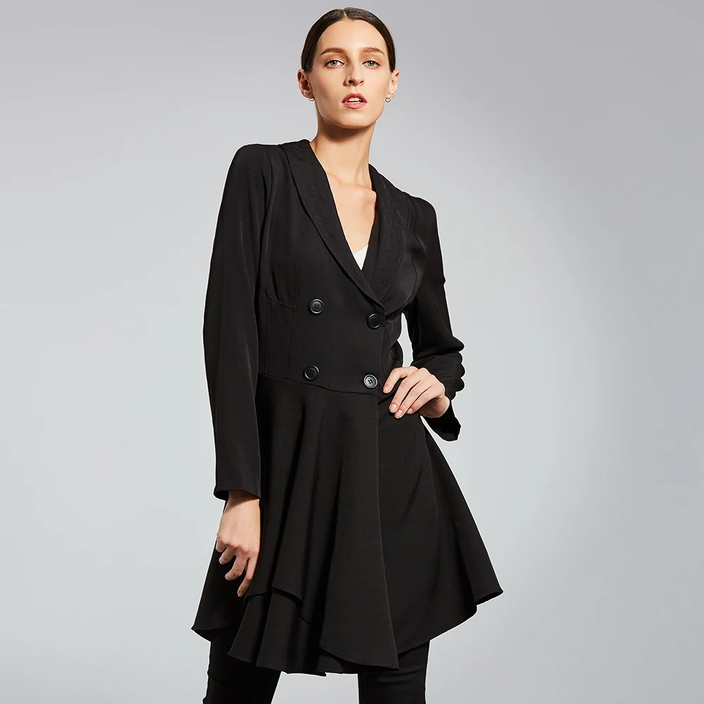Women long coat Black Overcoat Elegant Slim Fall Winter trench