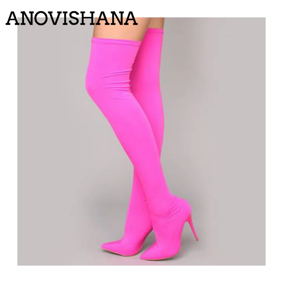De En orange Estrecha Tacones Alta Caramelo Ins Green Primavera rose Y Anovishana Color Altas Punta Tirar Rodilla Del Red T Muslo Otoño Stretch Estilete Botas v6aw4wXqB