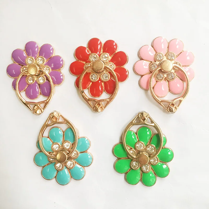 Diamond Ring Holder For iPhone Samsung Bracket Floral Stand For HUAWEI LG Flower Holder Sticker Lucky Clover Peacock